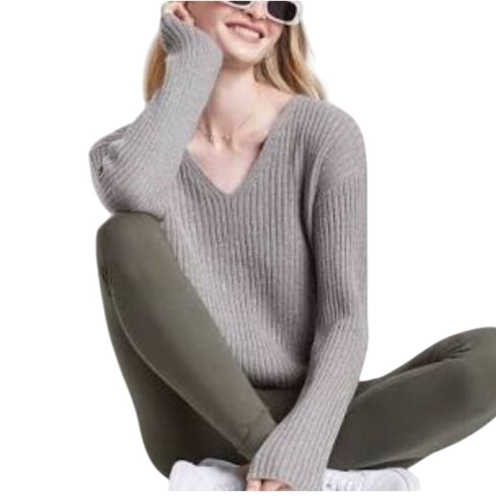 Wild Fable Cropped Knit Sweater Gray Large 12/14 V-Neck Gilmore Girls Womens New
